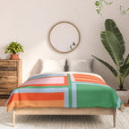 Striped Modular Bold & Colorful Geometric Pattern in Orange Green Light Blue Pink Comforter Gallery Image 3