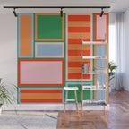Striped Modular Bold & Colorful Geometric Pattern in Orange Green Light Blue Pink Wall Mural Gallery Image 1