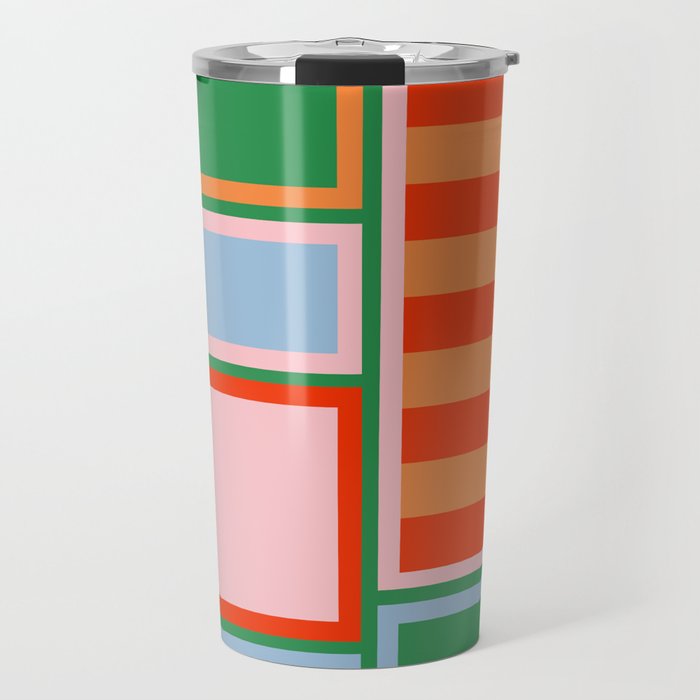Striped Modular Bold & Colorful Geometric Pattern in Orange Green Light Blue Pink Travel Mug Gallery Image 1