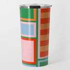 Striped Modular Bold & Colorful Geometric Pattern in Orange Green Light Blue Pink Travel Mug Gallery Image 1