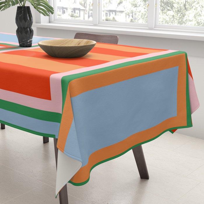 Striped Modular Bold & Colorful Geometric Pattern in Orange Green Light Blue Pink Tablecloth Gallery Image 3