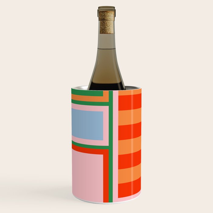 Striped Modular Bold & Colorful Geometric Pattern in Orange Green Light Blue Pink Wine Chiller Gallery Image 1