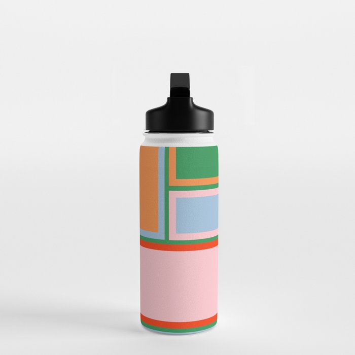 Striped Modular Bold & Colorful Geometric Pattern in Orange Green Light Blue Pink Water Bottle Gallery Image 3