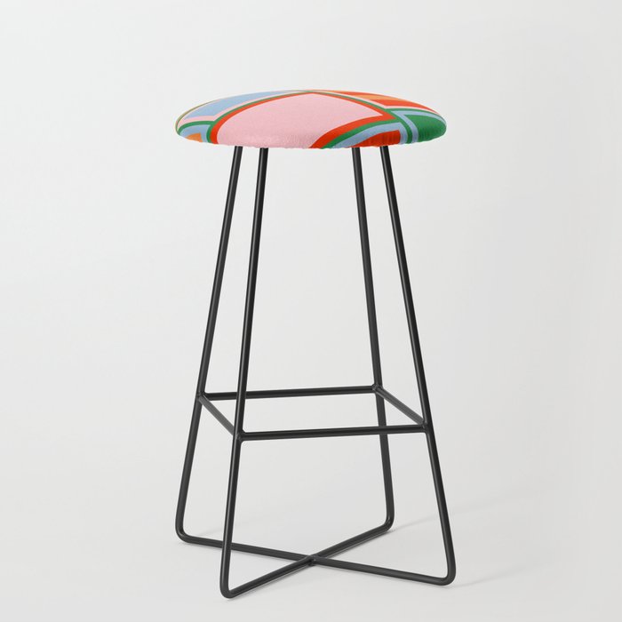 Striped Modular Bold & Colorful Geometric Pattern in Orange Green Light Blue Pink Stool Gallery Image 1
