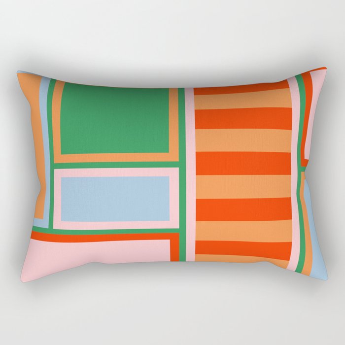 Striped Modular Bold & Colorful Geometric Pattern in Orange Green Light Blue Pink Rectangular Pillow Gallery Image 2