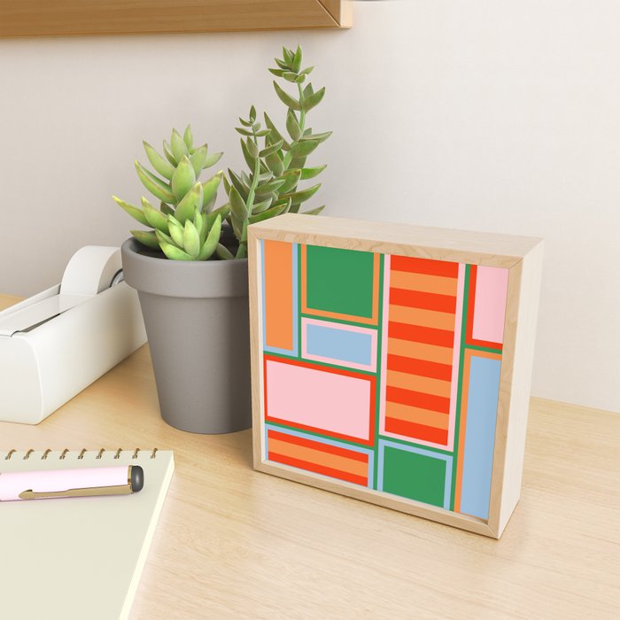 Striped Modular Bold & Colorful Geometric Pattern in Orange Green Light Blue Pink Mini Art Print Gallery Image 2