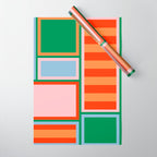 Striped Modular Bold & Colorful Geometric Pattern in Orange Green Light Blue Pink Wrapping Paper Gallery Image 1