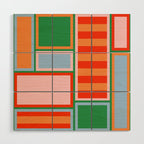 Striped Modular Bold & Colorful Geometric Pattern in Orange Green Light Blue Pink Wood Wall Art Gallery Image 1