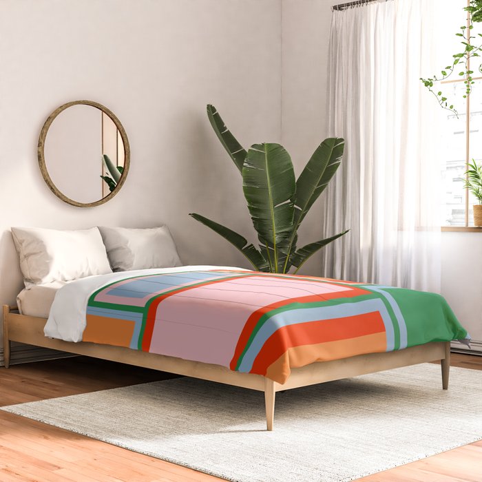 Striped Modular Bold & Colorful Geometric Pattern in Orange Green Light Blue Pink Comforter Gallery Image 2
