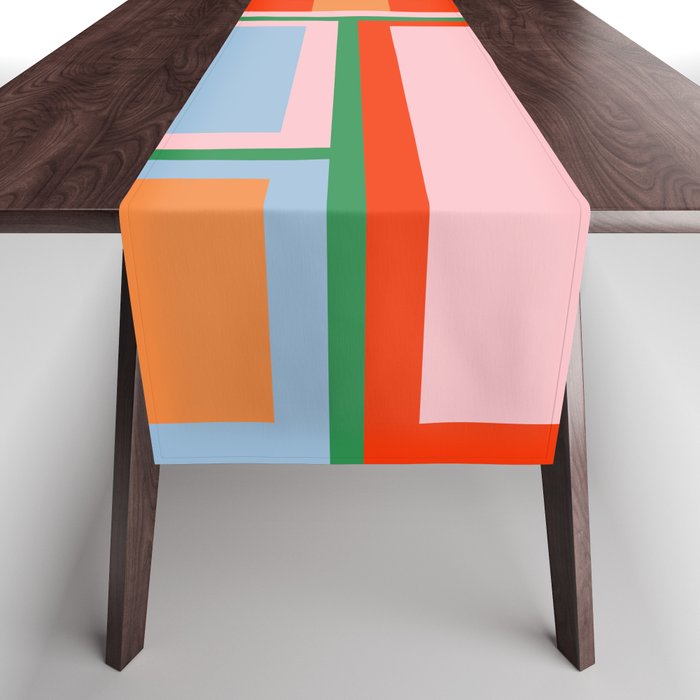 Striped Modular Bold & Colorful Geometric Pattern in Orange Green Light Blue Pink Table Runner Gallery Image 1