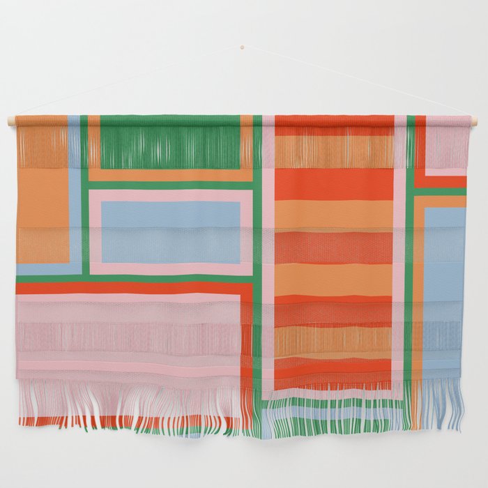 Striped Modular Bold & Colorful Geometric Pattern in Orange Green Light Blue Pink Wall Hanging Gallery Image 1