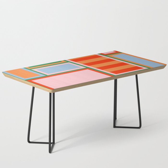 Striped Modular Bold & Colorful Geometric Pattern in Orange Green Light Blue Pink Coffee Table Gallery Image 1