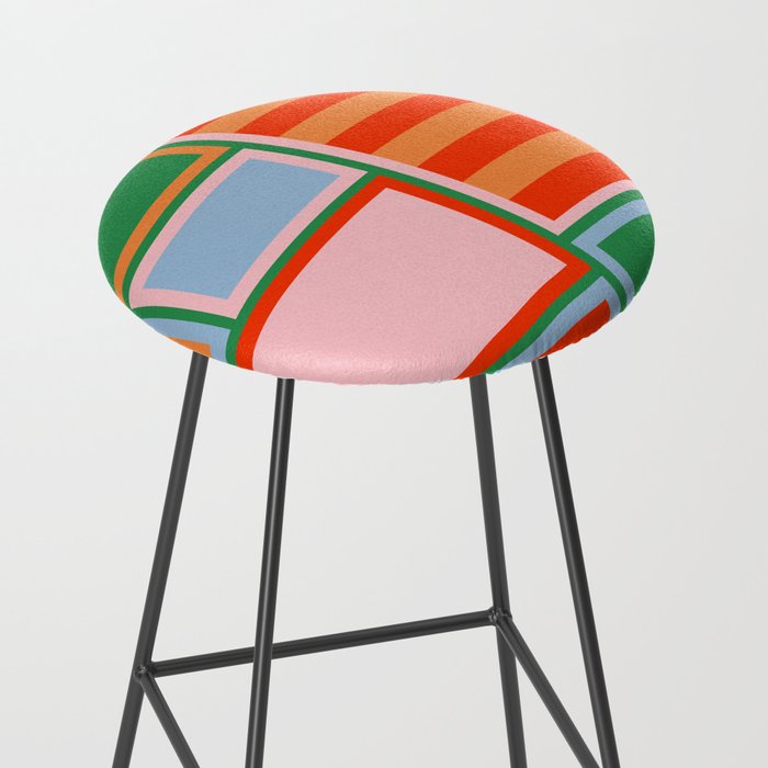Striped Modular Bold & Colorful Geometric Pattern in Orange Green Light Blue Pink Stool Gallery Image 2