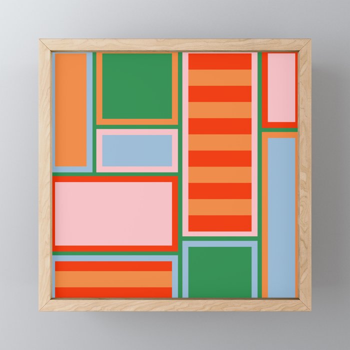 Striped Modular Bold & Colorful Geometric Pattern in Orange Green Light Blue Pink Mini Art Print Gallery Image 1