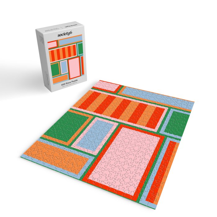 Striped Modular Bold & Colorful Geometric Pattern in Orange Green Light Blue Pink Jigsaw Puzzle Gallery Image 2