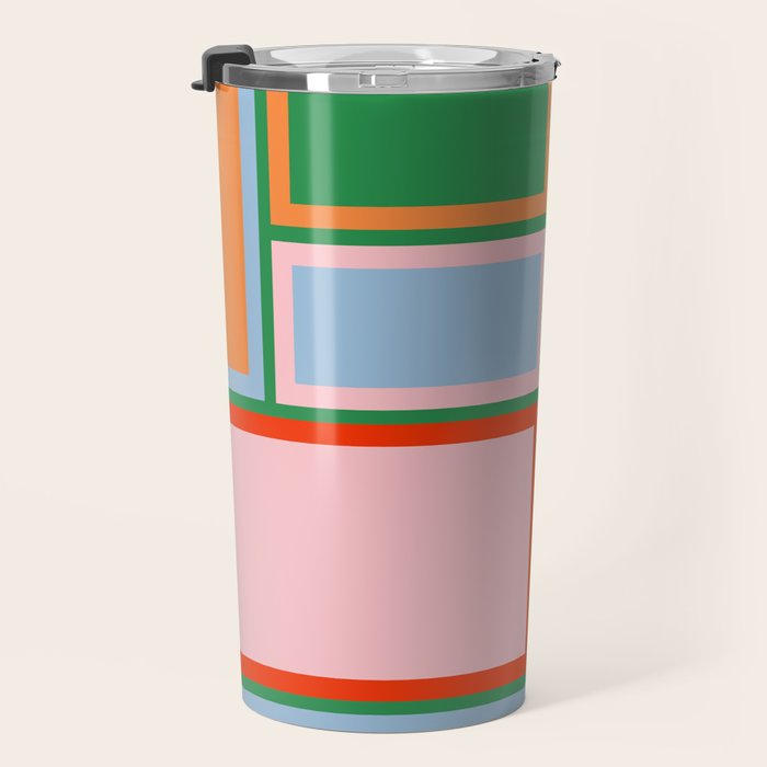 Striped Modular Bold & Colorful Geometric Pattern in Orange Green Light Blue Pink Travel Mug Gallery Image 3