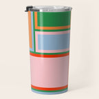 Striped Modular Bold & Colorful Geometric Pattern in Orange Green Light Blue Pink Travel Mug Gallery Image 3