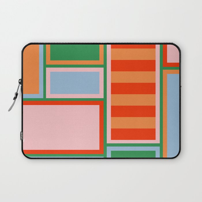 Striped Modular Bold & Colorful Geometric Pattern in Orange Green Light Blue Pink Laptop Sleeve Gallery Image 1