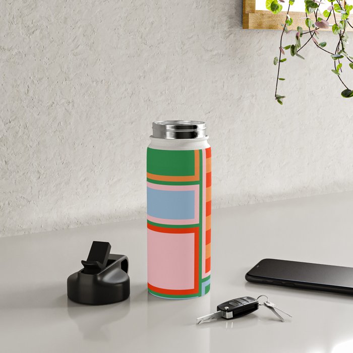 Striped Modular Bold & Colorful Geometric Pattern in Orange Green Light Blue Pink Water Bottle Gallery Image 4