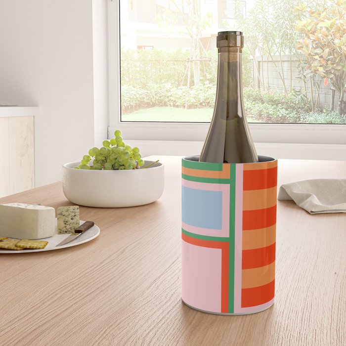 Striped Modular Bold & Colorful Geometric Pattern in Orange Green Light Blue Pink Wine Chiller Gallery Image 4
