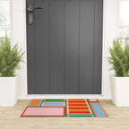 Striped Modular Bold & Colorful Geometric Pattern in Orange Green Light Blue Pink Welcome Mat Gallery Image 3