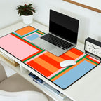 Striped Modular Bold & Colorful Geometric Pattern in Orange Green Light Blue Pink Desk Mat Gallery Image 2