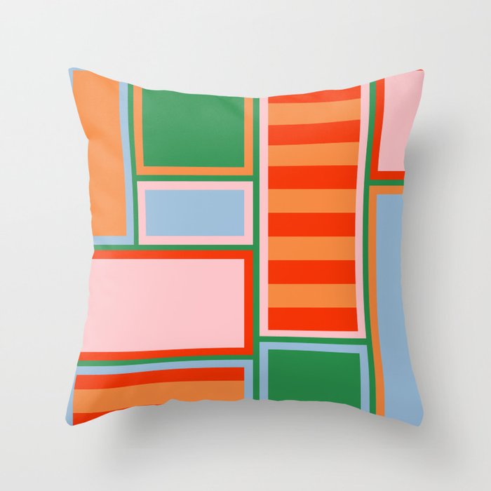 Striped Modular Bold & Colorful Geometric Pattern in Orange Green Light Blue Pink Throw Pillow Gallery Image 6