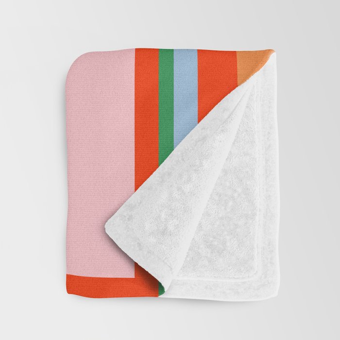 Striped Modular Bold & Colorful Geometric Pattern in Orange Green Light Blue Pink Throw Blanket Gallery Image 3