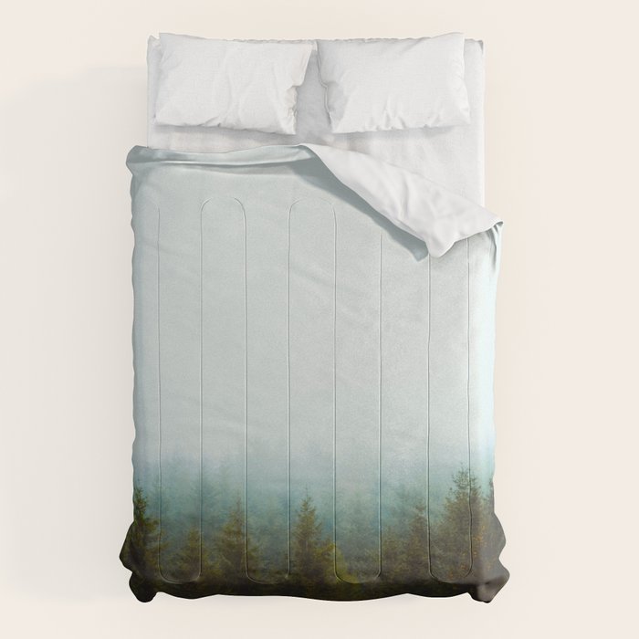 Landscape Pine Forest Green Evergreen Trees Minimalist Simple Landscape Comforter Gallery Image 6