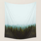 Landscape Pine Forest Green Evergreen Trees Minimalist Simple Landscape Wall Tapestry Gallery Image 4