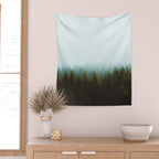 Landscape Pine Forest Green Evergreen Trees Minimalist Simple Landscape Wall Tapestry Gallery Image 2