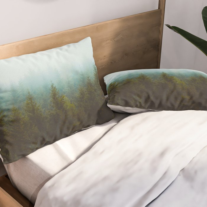 Landscape Pine Forest Green Evergreen Trees Minimalist Simple Landscape Pillow Sham Gallery Image 2