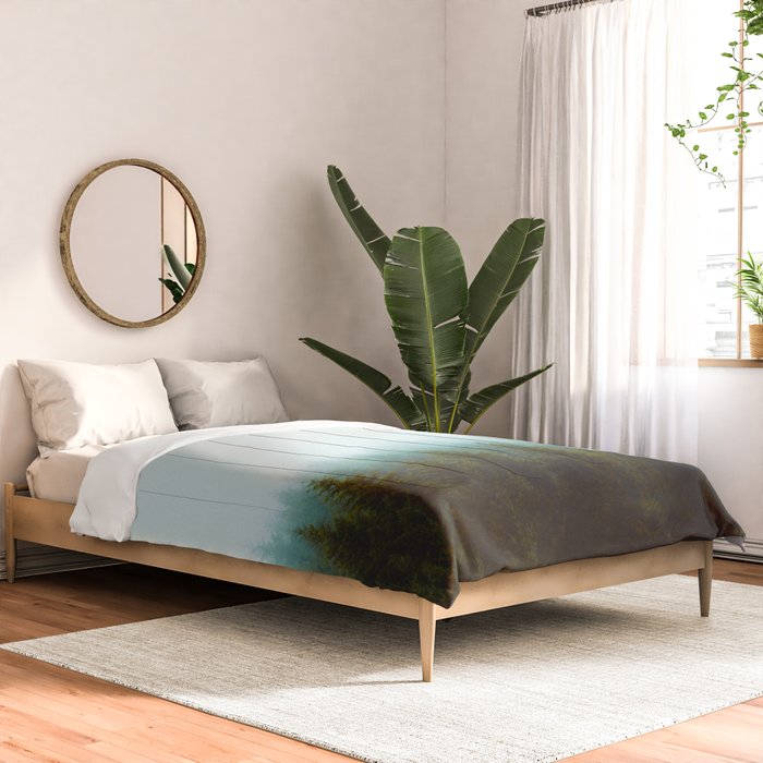 Landscape Pine Forest Green Evergreen Trees Minimalist Simple Landscape Comforter Gallery Image 2