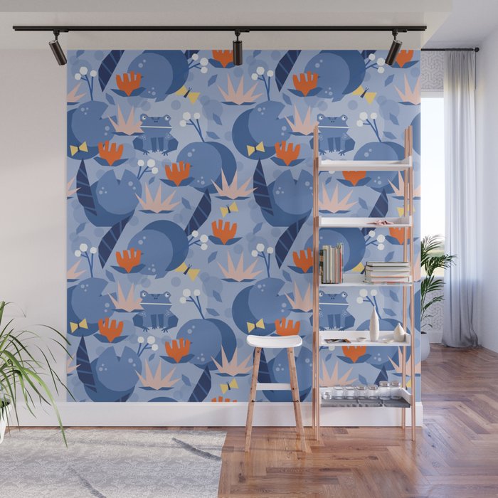 Frog in a pond pattern Wall Mural Gallery Image 1