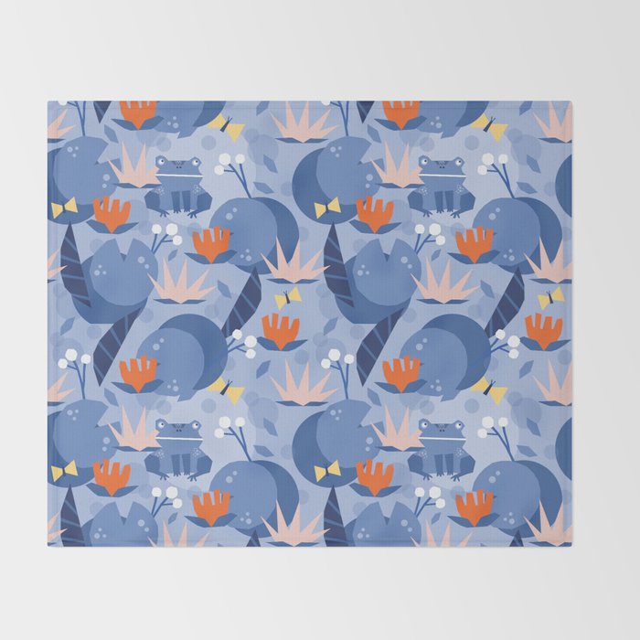 Frog in a pond pattern Throw Blanket Gallery Image 2