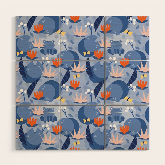 Frog in a pond pattern Wood Wall Art Gallery Image 1