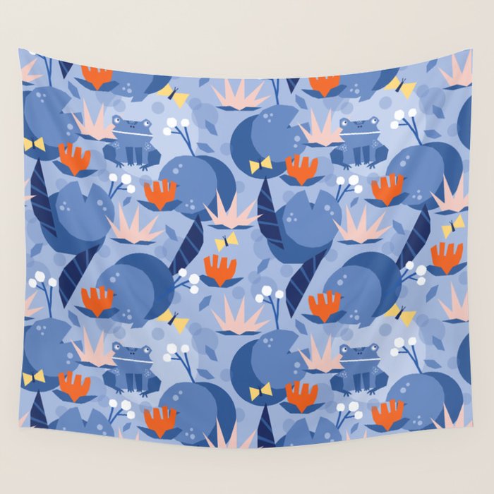 Frog in a pond pattern Wall Tapestry Gallery Image 1