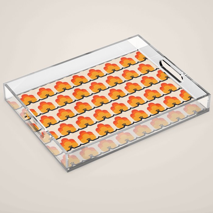 Retro Cloud Stripe 70s Floral Pattern Acrylic Tray Gallery Image 1