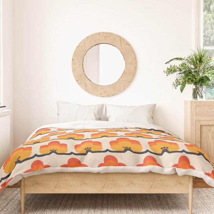 Retro Cloud Stripe 70s Floral Pattern Duvet Cover Gallery Image 3