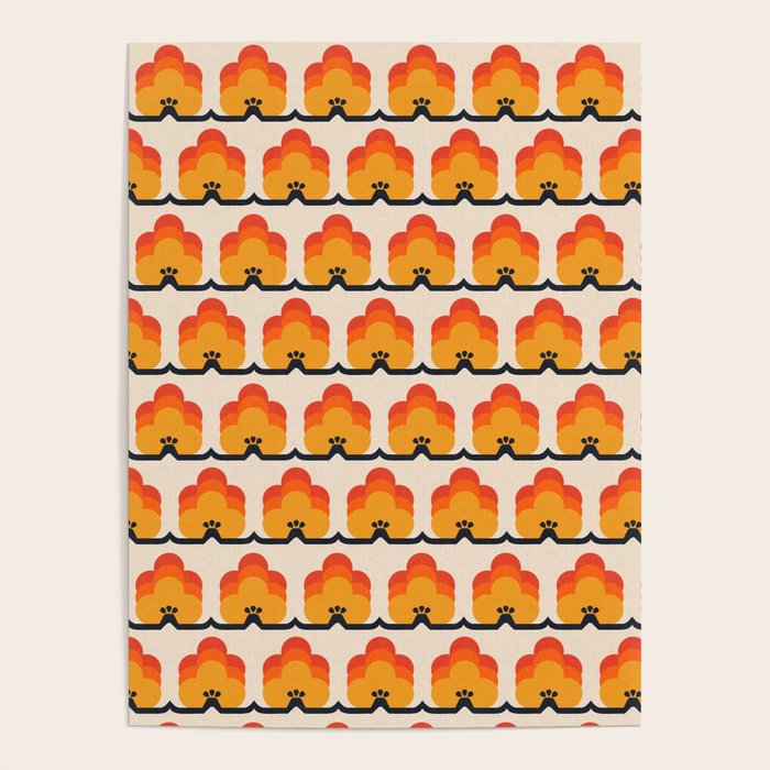 Retro Cloud Stripe 70s Floral Pattern Poster Gallery Image 1