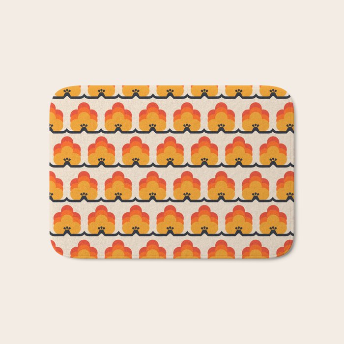 Retro Cloud Stripe 70s Floral Pattern Bath Mat Gallery Image 1