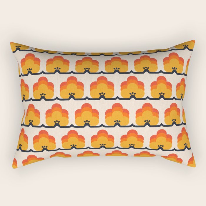 Retro Cloud Stripe 70s Floral Pattern Rectangular Pillow Gallery Image 1