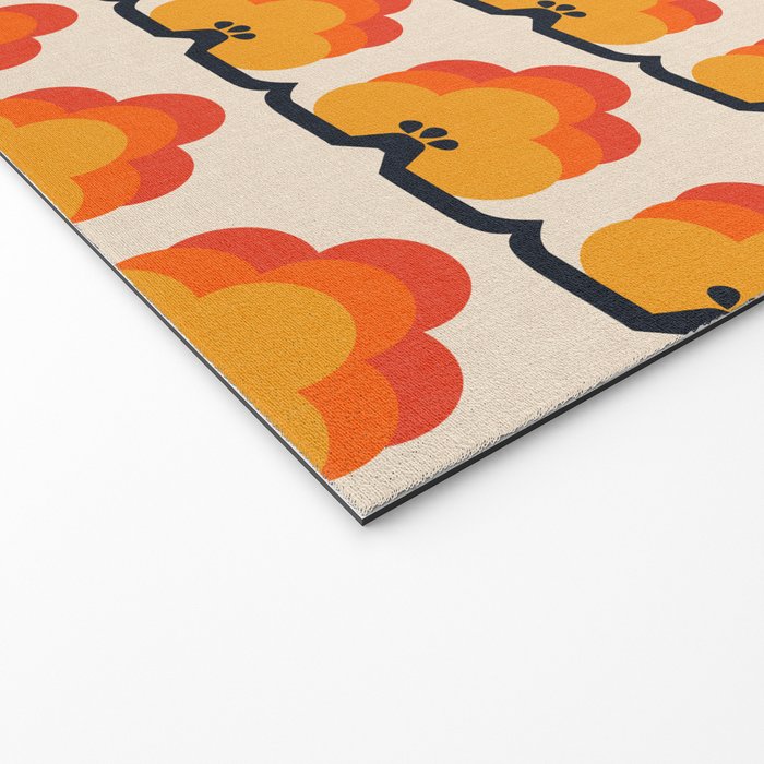 Retro Cloud Stripe 70s Floral Pattern Welcome Mat Gallery Image 2
