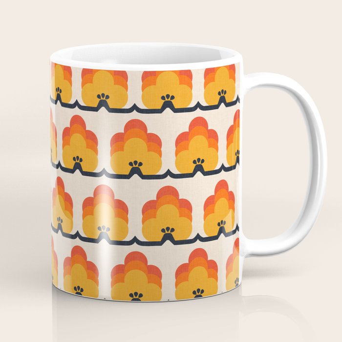 Retro Cloud Stripe 70s Floral Pattern Coffee Mug Gallery Image 1