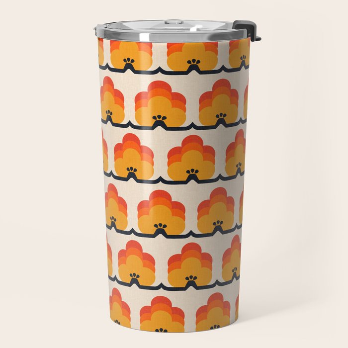 Retro Cloud Stripe 70s Floral Pattern Travel Mug Gallery Image 2