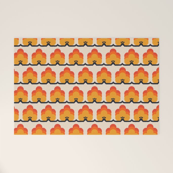 Retro Cloud Stripe 70s Floral Pattern Welcome Mat Gallery Image 1