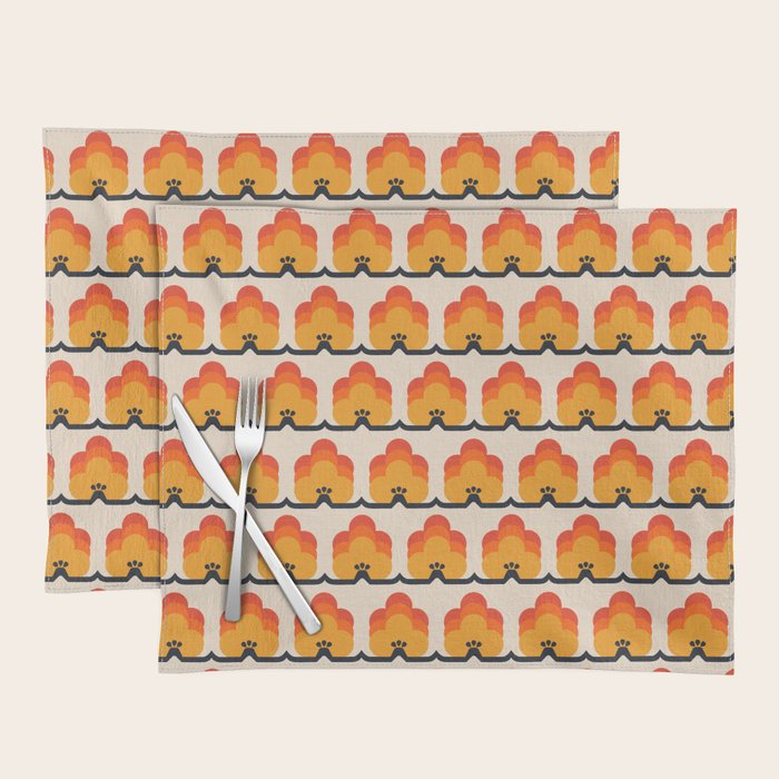 Retro Cloud Stripe 70s Floral Pattern Placemat Gallery Image 1