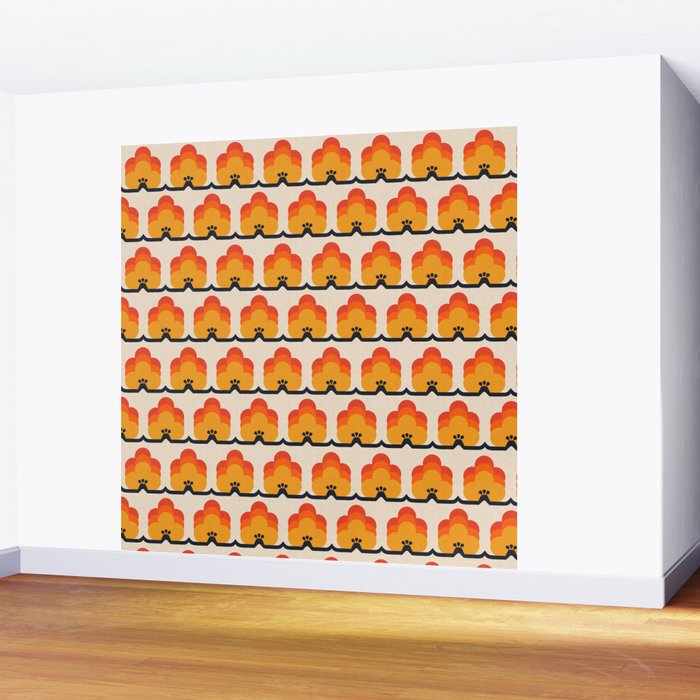 Retro Cloud Stripe 70s Floral Pattern Wall Mural Gallery Image 2