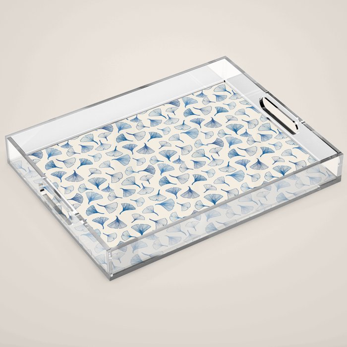 Ginko leaves blue Acrylic Tray Gallery Image 1