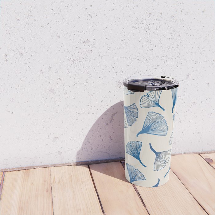 Ginko leaves blue Travel Mug Gallery Image 4